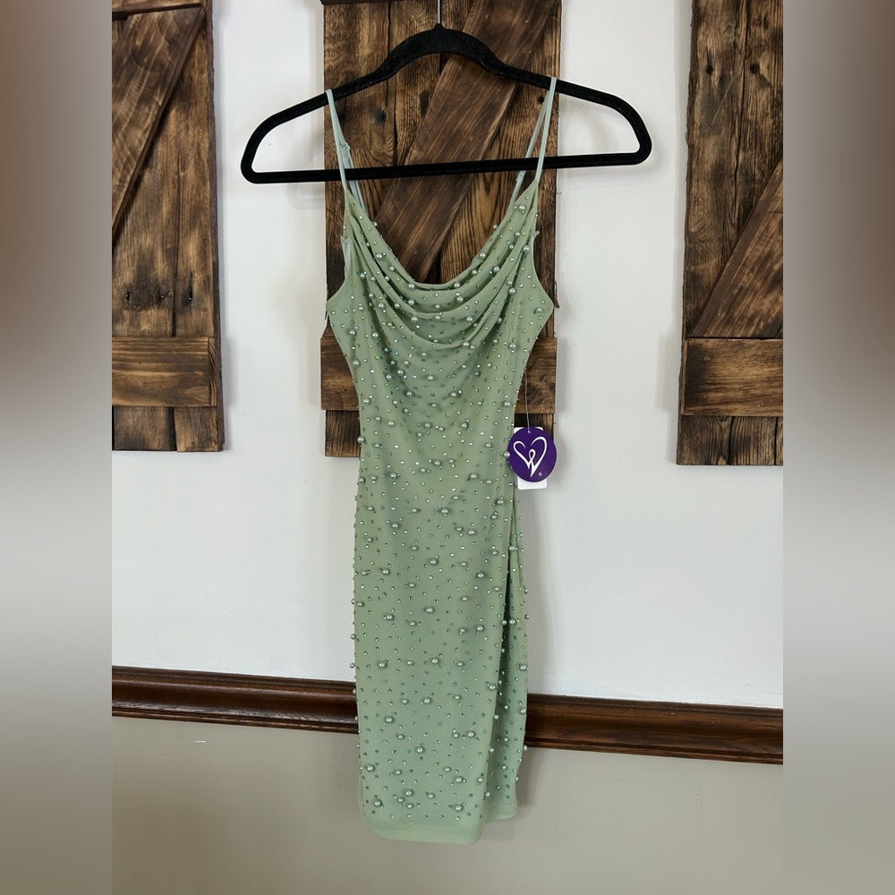 NWT Windsor’s Sage Beaded Rhinestones Short Formal Dress Women’s XS